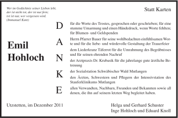 Traueranzeige von Emil Hohloch von Gmünder Tagespost