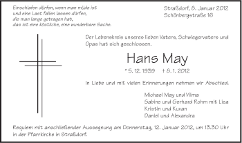 Traueranzeige von Hans May von Gmünder Tagespost