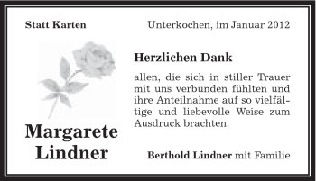 Traueranzeige von Margarete Lindner von Schwäbische Post