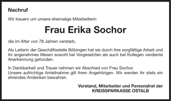 Traueranzeige von Erika Sochor von Gmünder Tagespost