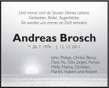 Traueranzeige von Andreas Brosch von Schwäbische Post