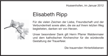 Traueranzeige von Elisabeth Ripp von Gmünder Tagespost