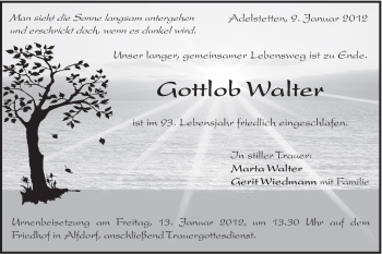Traueranzeige von Gottlob Walter von Gmünder Tagespost