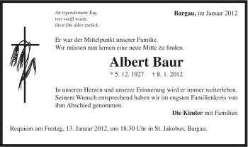 Traueranzeige von Albert Baur von Gmünder Tagespost