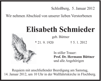 Traueranzeige von Elisabeth Schmieder von Schwäbische Post