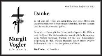 Traueranzeige von Margit Vogler von Schwäbische Post