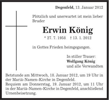 Traueranzeige von Erwin König von Gmünder Tagespost