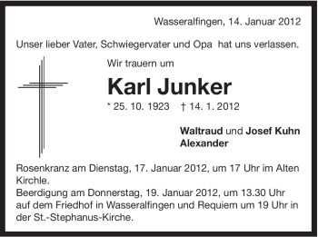 Traueranzeige von Karl Junker von Schwäbische Post