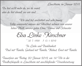 Traueranzeige von Elsa Linke von Schwäbische Post