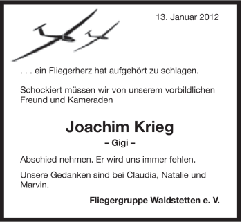 Traueranzeige von Joachim Krieg von Gmünder Tagespost
