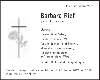 Traueranzeige von Barbara Rief von Schwäbische Post