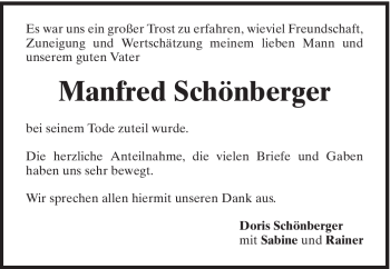 Traueranzeige von Manfred Schönberger von Schwäbische Post