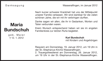 Traueranzeige von Maria Bundschuh von Schwäbische Post