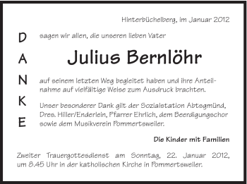 Traueranzeige von Julius Bernlöhr von Schwäbische Post