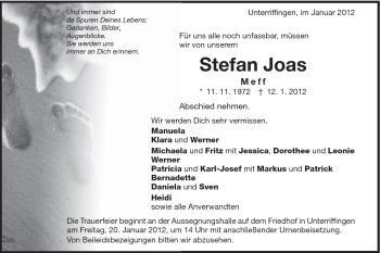 Traueranzeige von Stefan Joas von Schwäbische Post