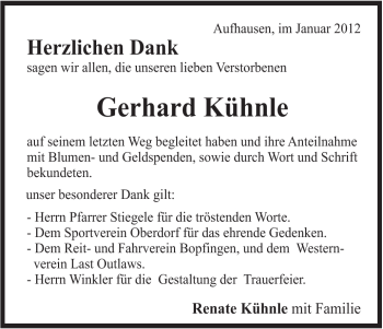 Traueranzeige von Gerhard Kühnle von Schwäbische Post