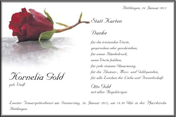 Traueranzeige von Kornelia Gold von Schwäbische Post