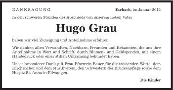 Traueranzeige von Hugo Grau von Gmünder Tagespost