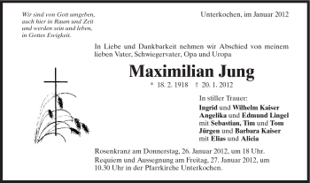 Traueranzeige von Maximilian Jung von Schwäbische Post