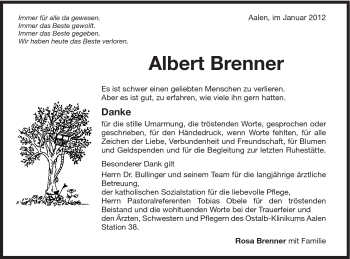 Traueranzeige von Albert Brenner von Schwäbische Post