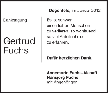 Traueranzeige von Gertrud Fuchs von Gmünder Tagespost