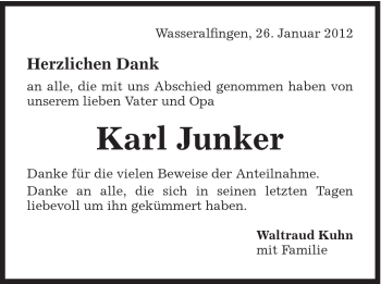 Traueranzeige von Karl Junker von Schwäbische Post