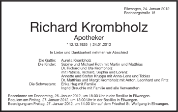 Traueranzeige von Richard Krombolz von Schwäbische Post