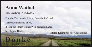 Traueranzeige von Anna Waibel von Gmünder Tagespost