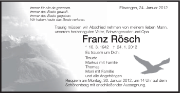 Traueranzeige von Franz Rösch von Schwäbische Post