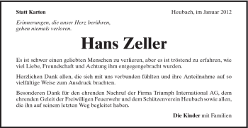 Traueranzeige von Hans Zeller von Gmünder Tagespost