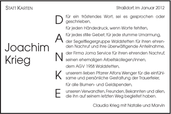 Traueranzeige von Joachim Krieg von Gmünder Tagespost