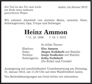 Traueranzeige von Heinz Ammon von Schwäbische Post