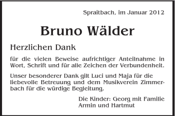 Traueranzeige von Bruno Wälder von Gmünder Tagespost