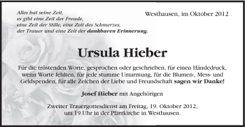 Traueranzeige von Ursula Hieber von Schwäbische Post