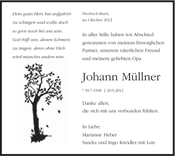 Traueranzeige von Johann Müllner von Gmünder Tagespost