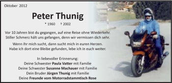 Traueranzeige von Peter Thunig von Schwäbische Post