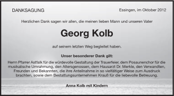 Traueranzeige von Georg Kolb von Schwäbische Post