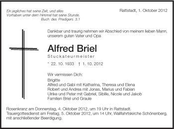 Traueranzeige von Alfred Briel von Schwäbische Post