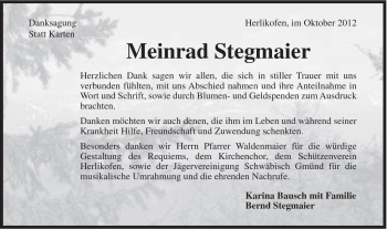 Traueranzeige von Meinrad Stegmaier von Gmünder Tagespost