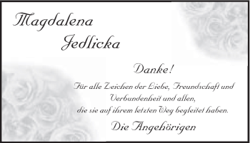 Traueranzeige von Magdalena Jedlicka von Schwäbische Post