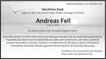 Traueranzeige von Andreas Feil von Schwäbische Post