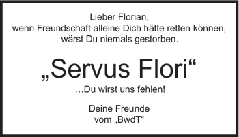 Traueranzeige von Florian Kohler von Schwäbische Post