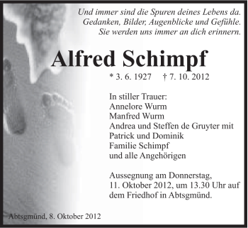 Traueranzeige von Alfred Schimpf von Schwäbische Post