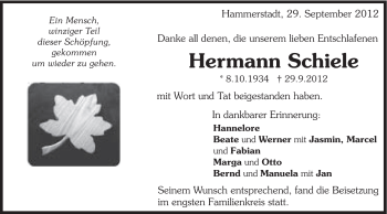 Traueranzeige von Hermann Schiele von Schwäbische Post