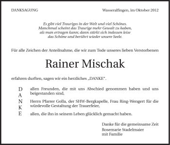Traueranzeige von Rainer Mischak von Schwäbische Post
