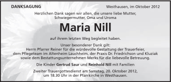 Traueranzeige von Maria Nill von Schwäbische Post