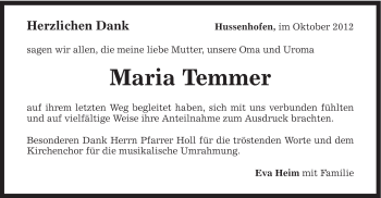 Traueranzeige von Maria Temmer von Gmünder Tagespost