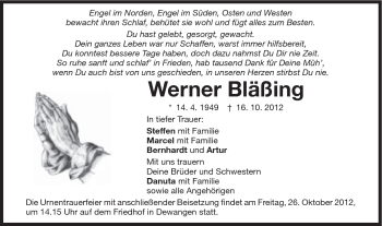 Traueranzeige von Werner Bläßing von Schwäbische Post