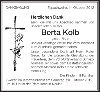 Traueranzeige von Berta Kolb von Schwäbische Post