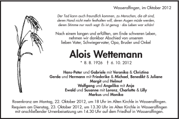 Traueranzeige von Alois Wettemann von Schwäbische Post